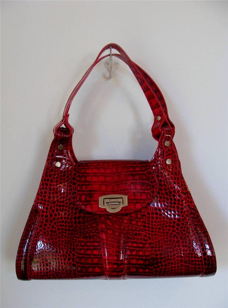 NEW Dark Red CHARLIE LAPSON Embossed Crocodile Handbag Purse eBay