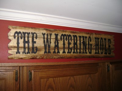 Sign THE about sign Wood Details HOLE WATERING Natural  western Rustic Western Bar rustic