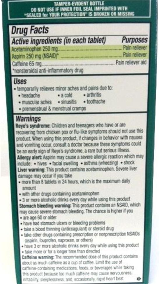 EXCEDRIN EXTRA STRENGTH ACETAMINOPHEN, ASPIRIN (NSAID) & Caffeine 100