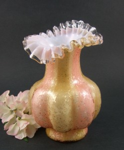 Victorian Gold "Spangled" MELON VASE Pink/Yellow  HOBBS