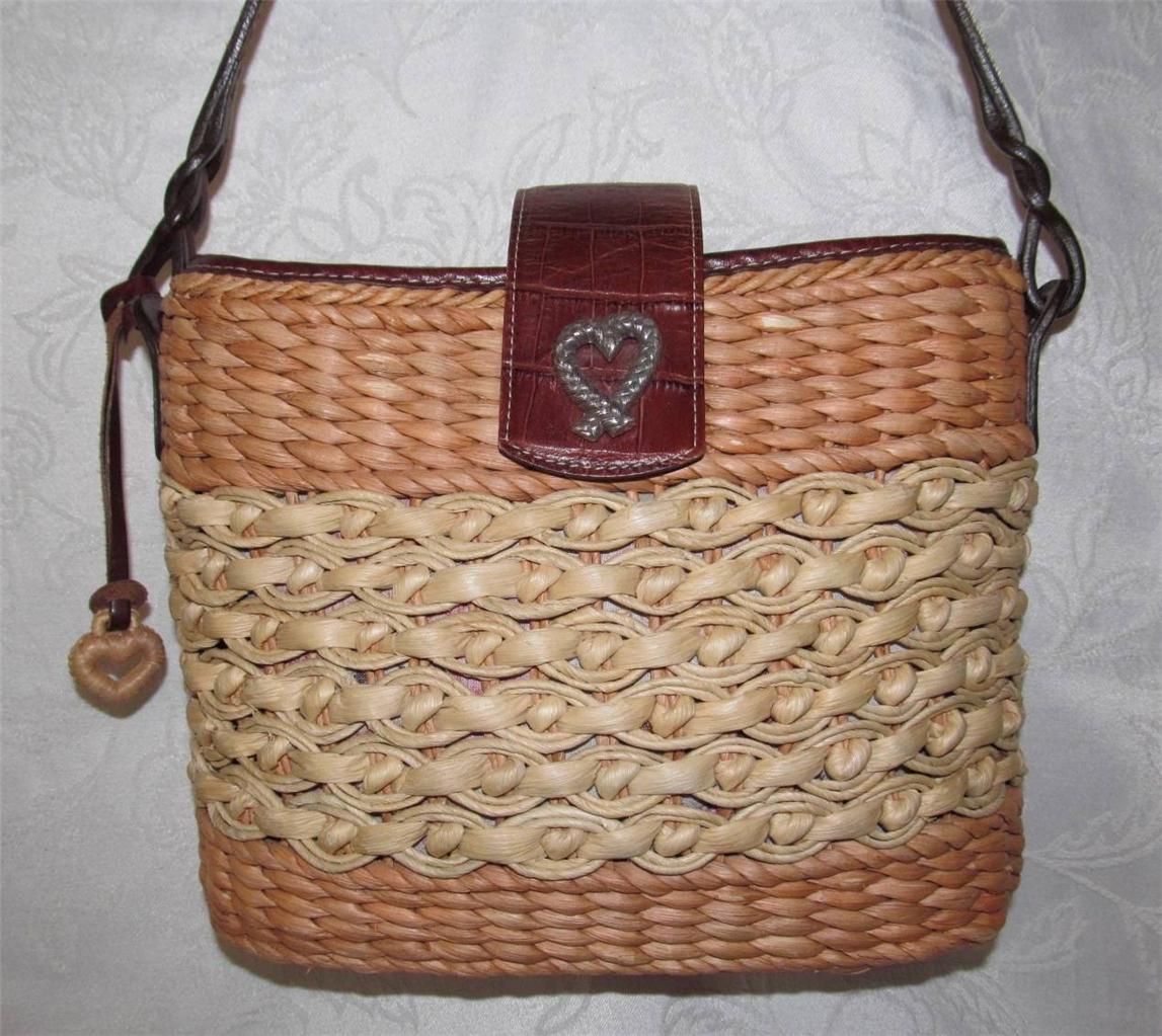 Brighton Braided Woven Natural Straw & Brown Leather Tote Shoulder Bag Handbag