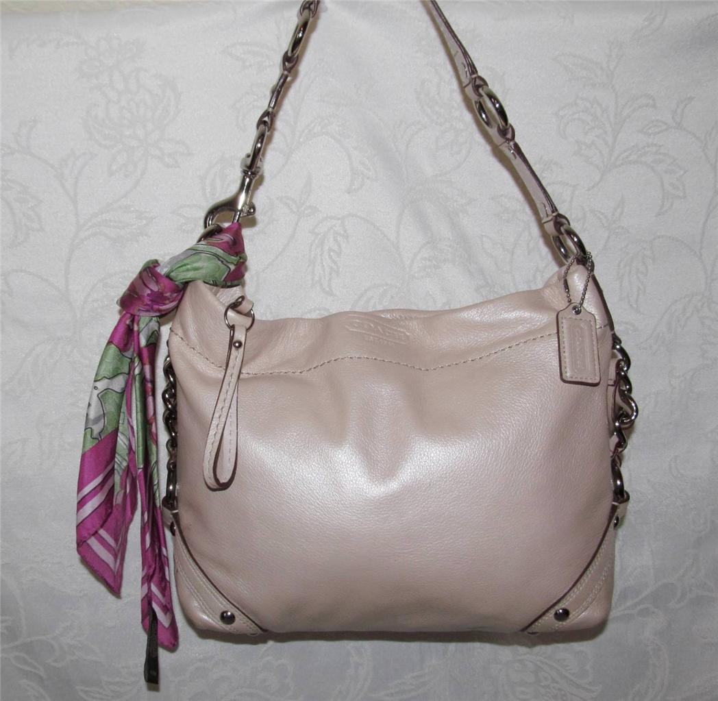 Coach 15251 Beige Pearl Leather Carly Medium Hobo Handbag +Scarf -some pen marks | eBay