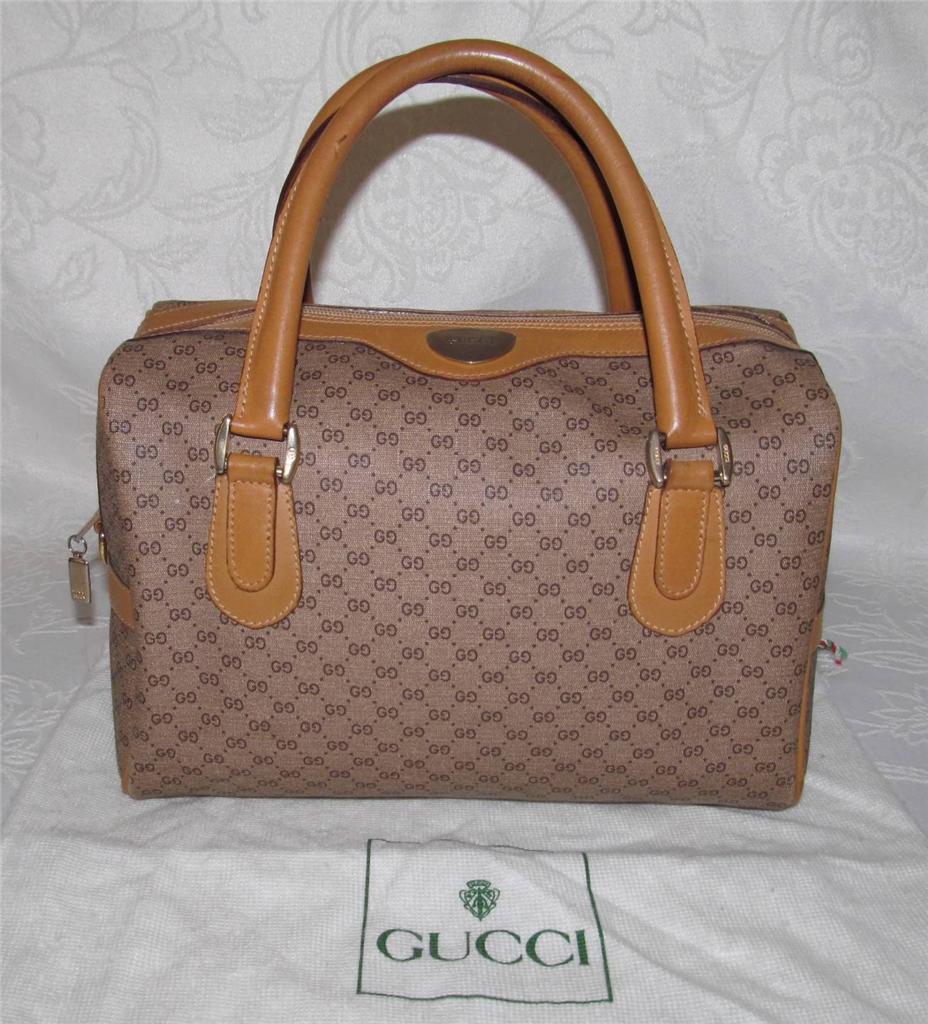 Gucci Italy Vintage Brown Monogram Tan Leather Med Doctor Speedy Satchel Handbag | eBay