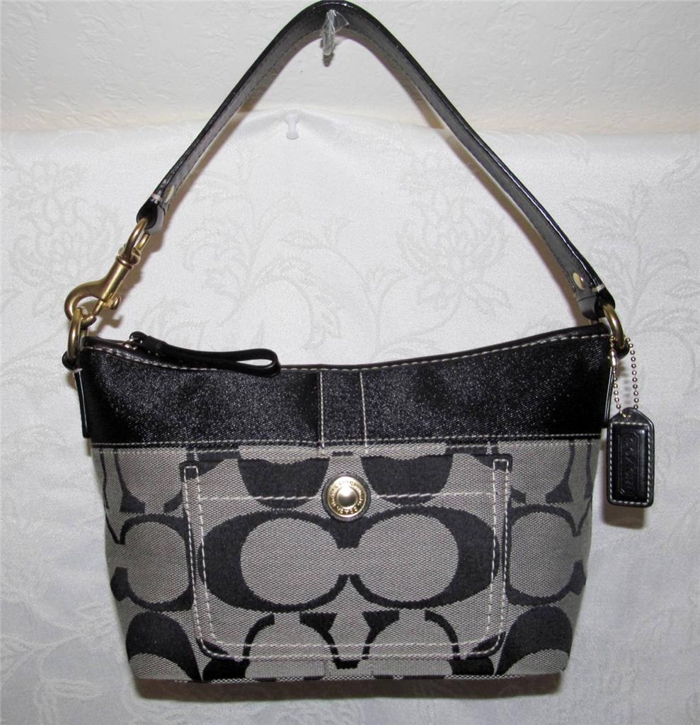 Coach 11688 Black Signature Stripe Leather Strap Brass Hardware Sm Hobo Handbag eBay