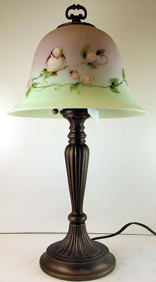 Fenton Hand Painted Bell Shade Lamp in Burmese Glass eBay