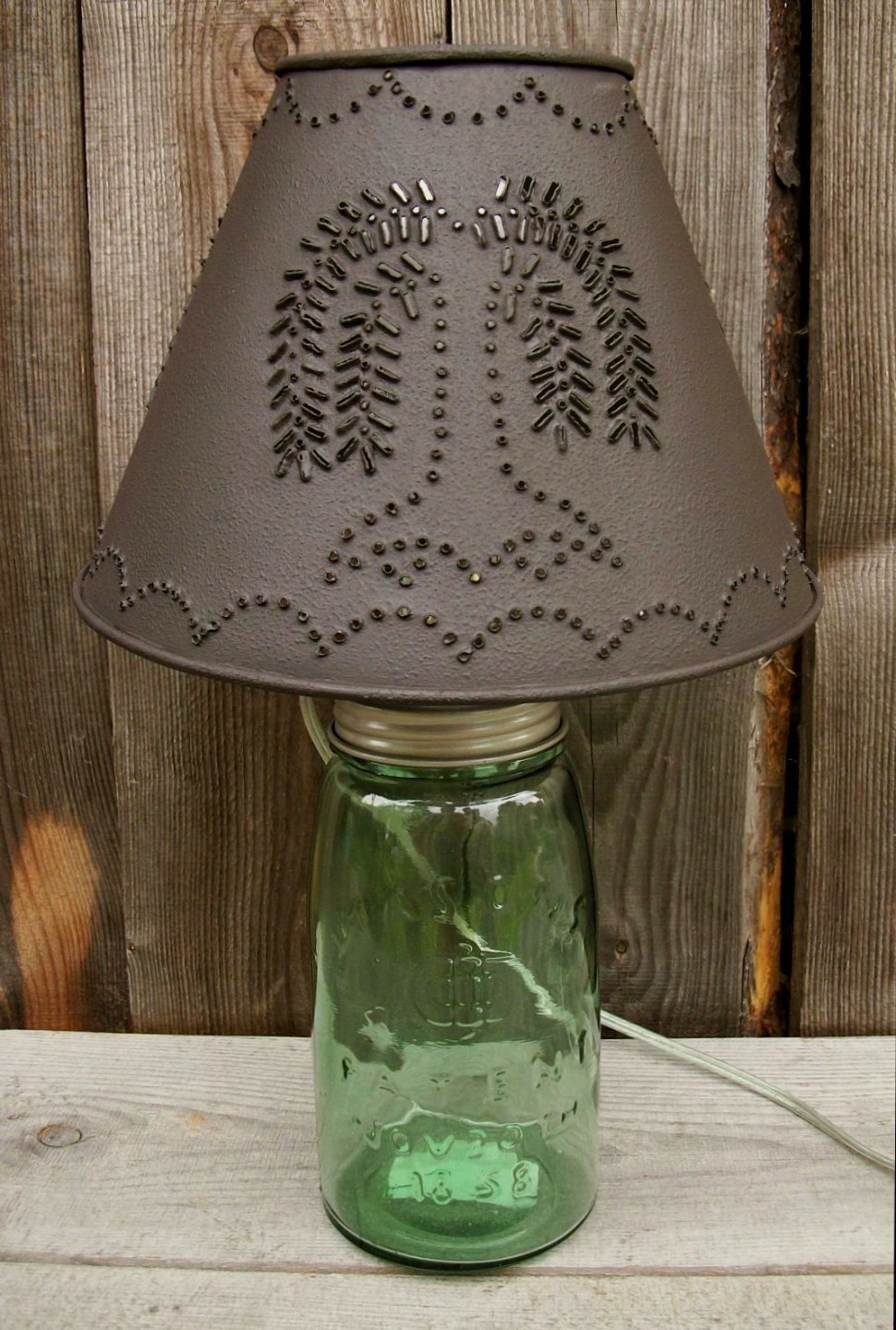 Primitive Country Punched Tin 9" ClipOn Lamp Shade Willow Tree Nice