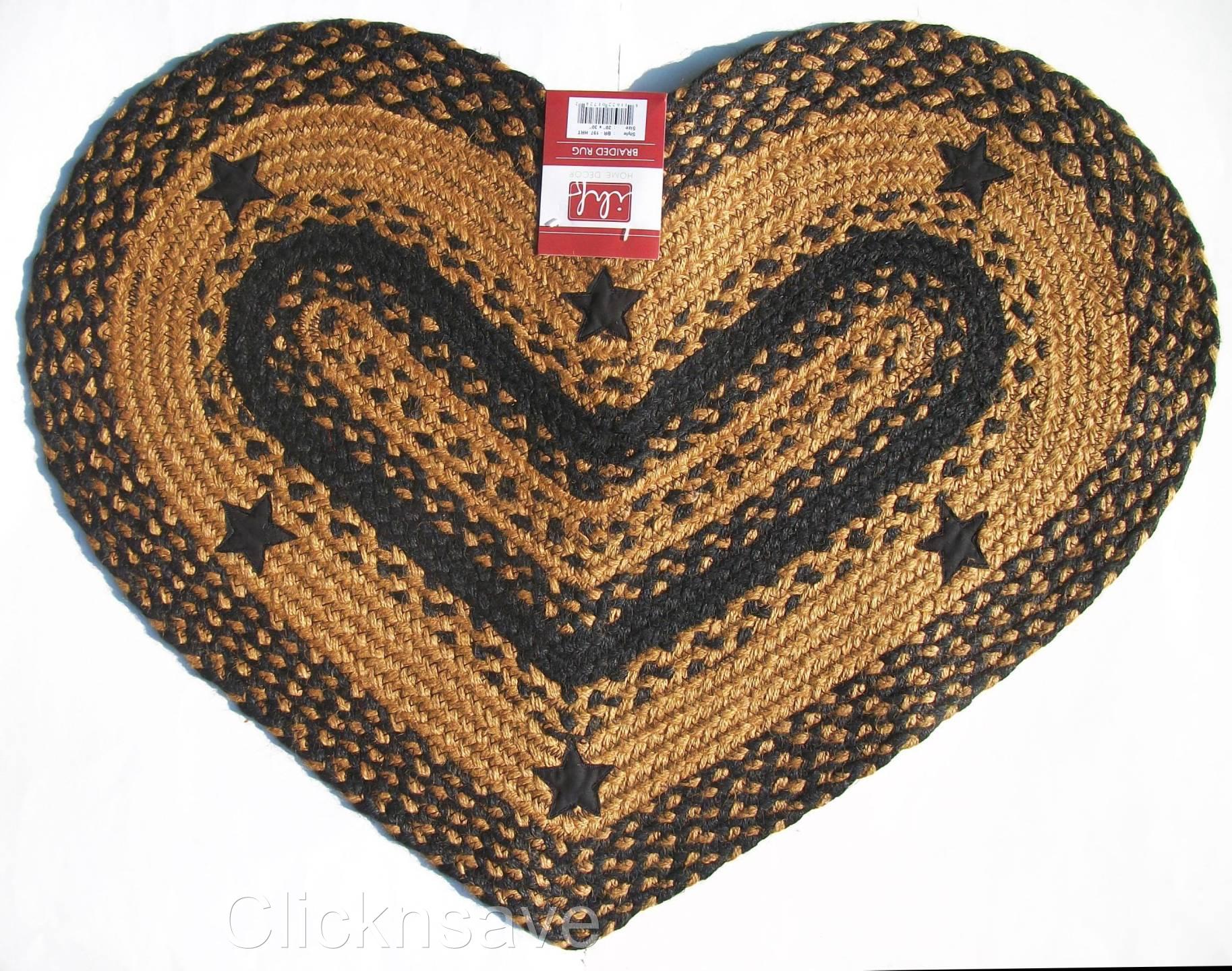 IHF APPLIQUE STAR Black/Tan Braided Jute RugRustic Primitive Country