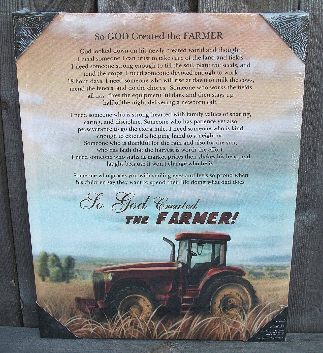20" God Created the Farmer Poem Lighted Led Canvas PrintFarmhouse Wall