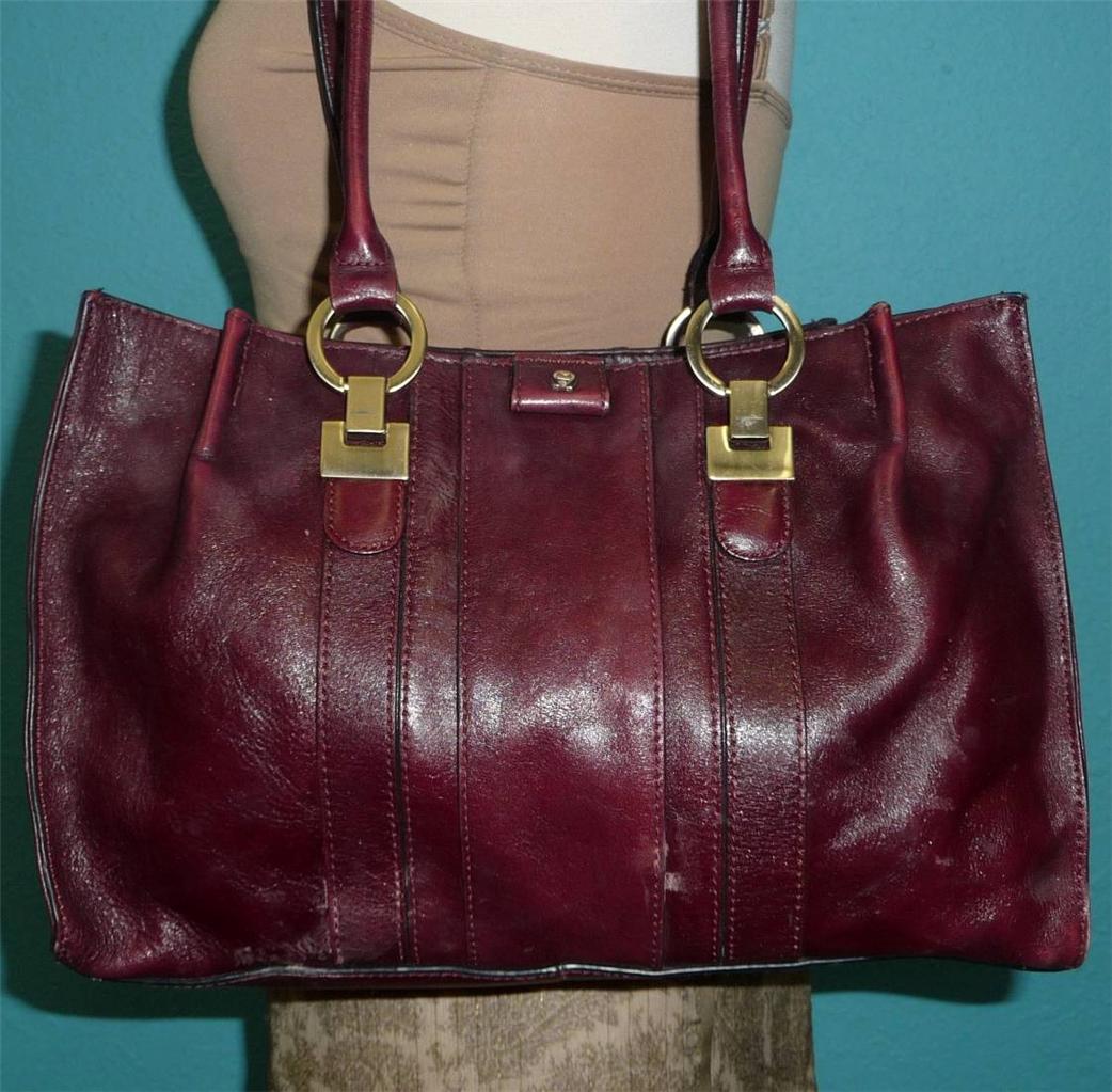 Vintage ETIENNE AIGNER Burgundy Medium Leather Satchel Tote Shoulder