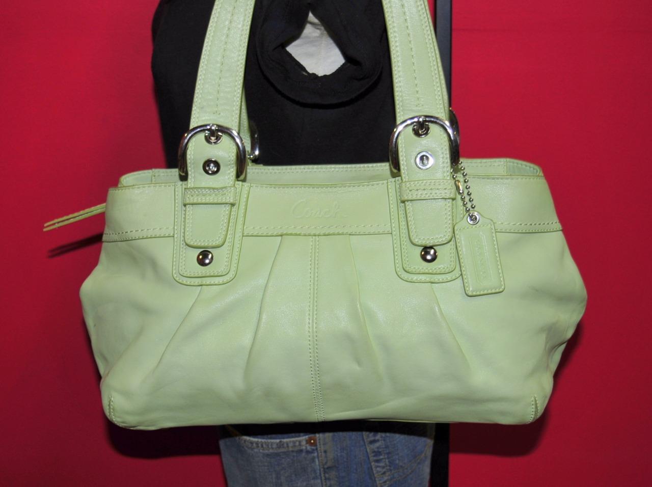 COACH Lrg Soho Pleated Mint Green Leather Shopper Tote Purse Satchel