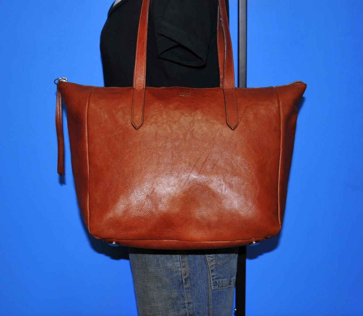 EUC FOSSIL Large SYDNEY SHOPPER Brown Shoulder Shopper Leather Tote