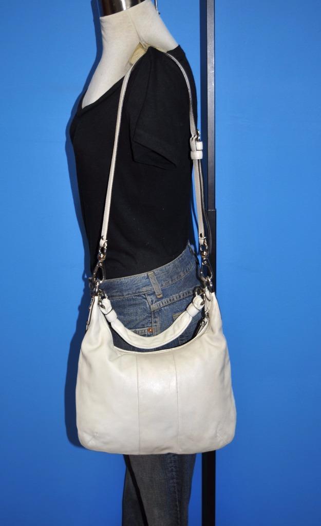 COACH White KRISTIN Leather Convertible Hobo Crossbody Purse Bag 16808
