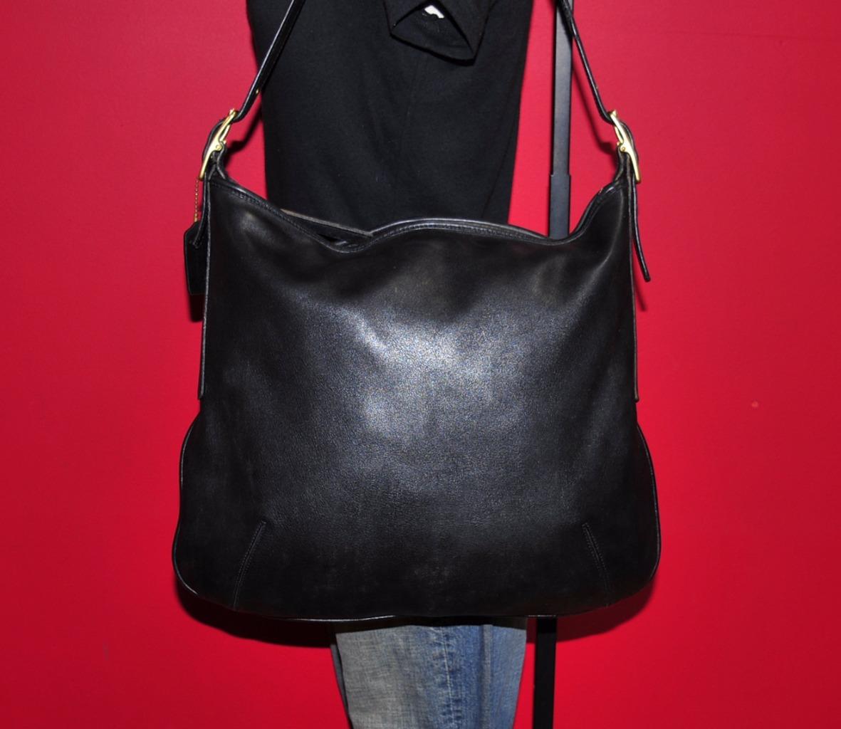 Vintage COACH Large Black Leather Slim Hobo Tote Shopper Purse Bag #9210 USA