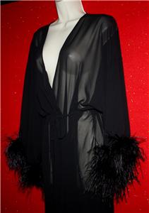 peignoir feather robe vtg ostrich fredericks sheer trim