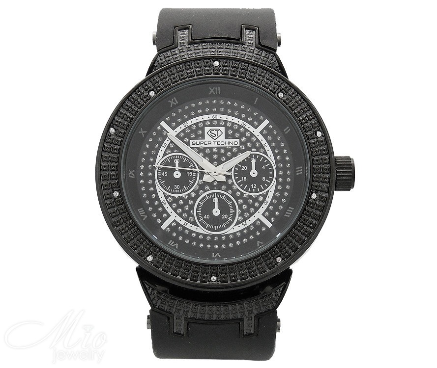 Super Techno Quartz watch black face by joe rodeo Men Diamond 0.10ct M6281 eBay