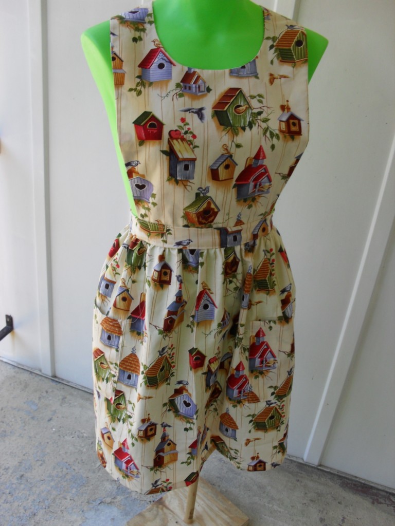 DESIGNER PRINT OF BIRD HOUSES HANDMADE BIB APRON