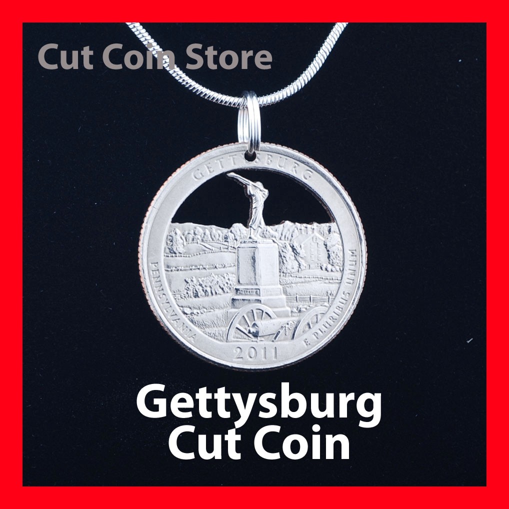 Gettysburg America the Beautiful quarter cut coin necklace