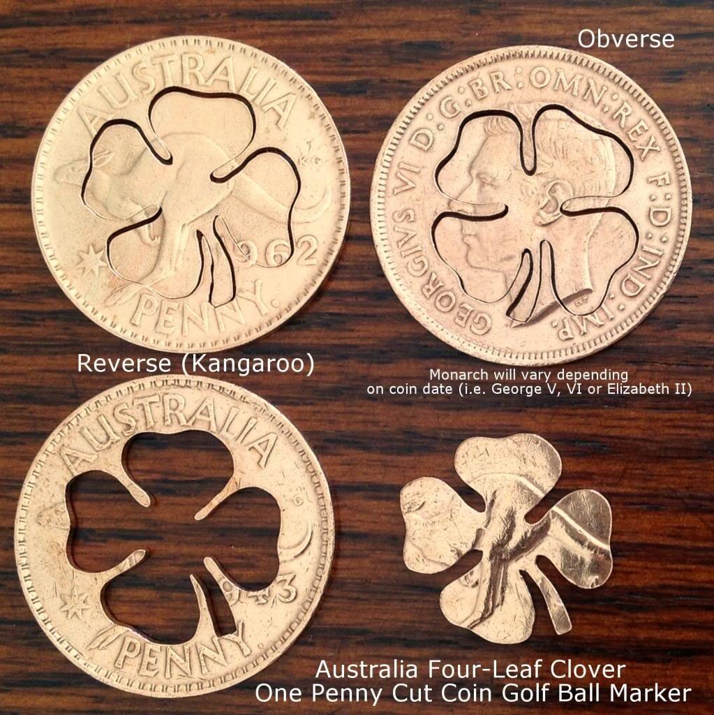 Good Luck Cut Coin Golf Ball Marker Four Leaf Clover Copper Puzzle