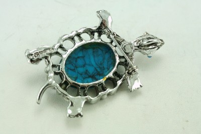 Antique Costume Jewelry on Vintage Costume Jewelry Silver Tone Faux Turquoise Turtle Gerrys