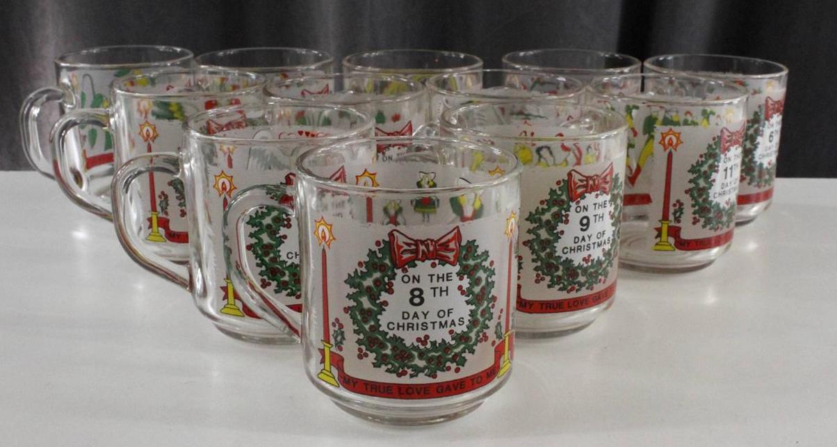 Vintage Luminarc Coffee Cider Glasses Mugs 12 Days Of Christmas Complete Set eBay