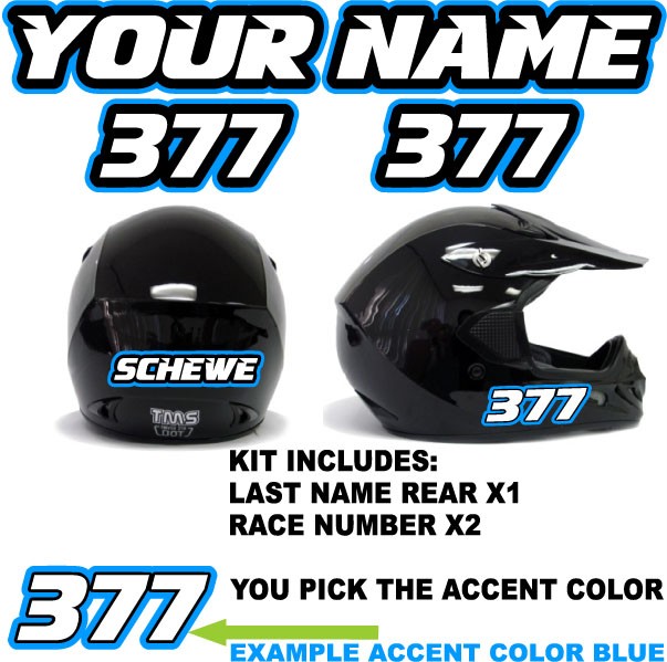 Helmet Name & Number Decal Sticker Kit ATV Motocross Helmet ID Kit D3