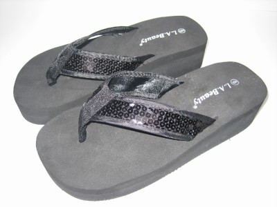 black high wedge flip flops