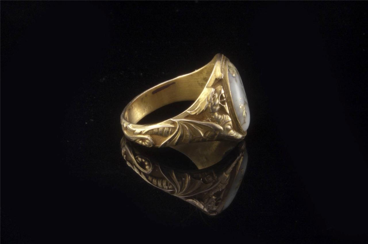 RARE ANTIQUE EARLY VICTORIAN GOLD QUARTZ 14K GOLD CARVED DRAGON MENS