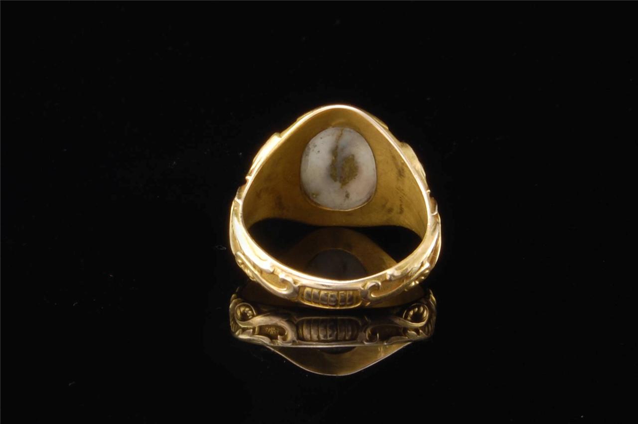 RARE ANTIQUE EARLY VICTORIAN GOLD QUARTZ 14K GOLD CARVED DRAGON MENS