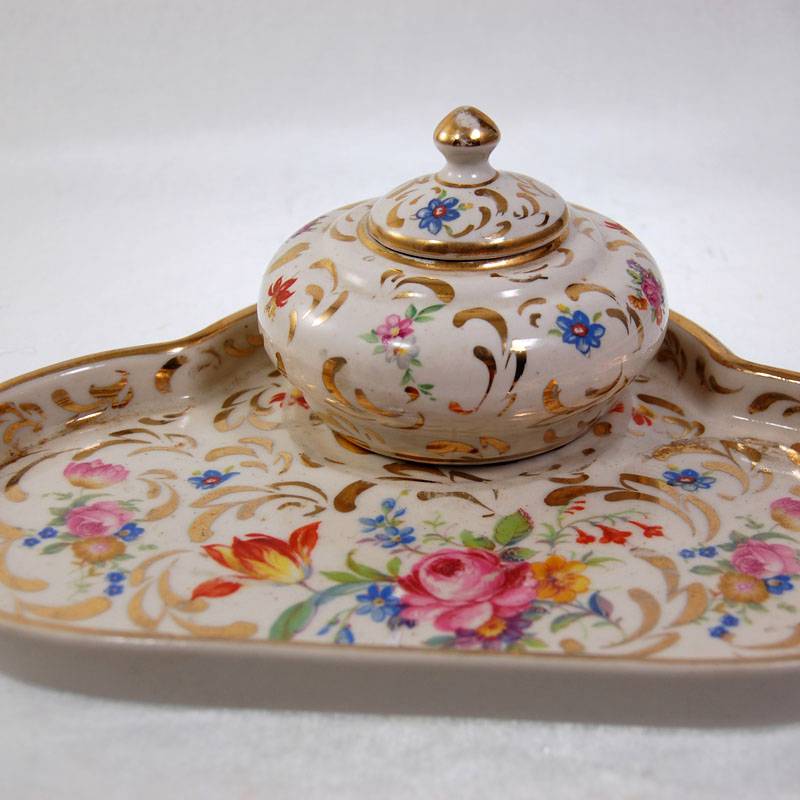 ANTIQUE FRENCH LIMOGES PORCELAIN FLOWERS INKWELL eBay