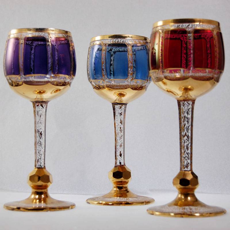 3 ANTIQUE MOSER ART GLASS CRANBERRY PURPLE BLUE HEAVY GOLD CABOCHON