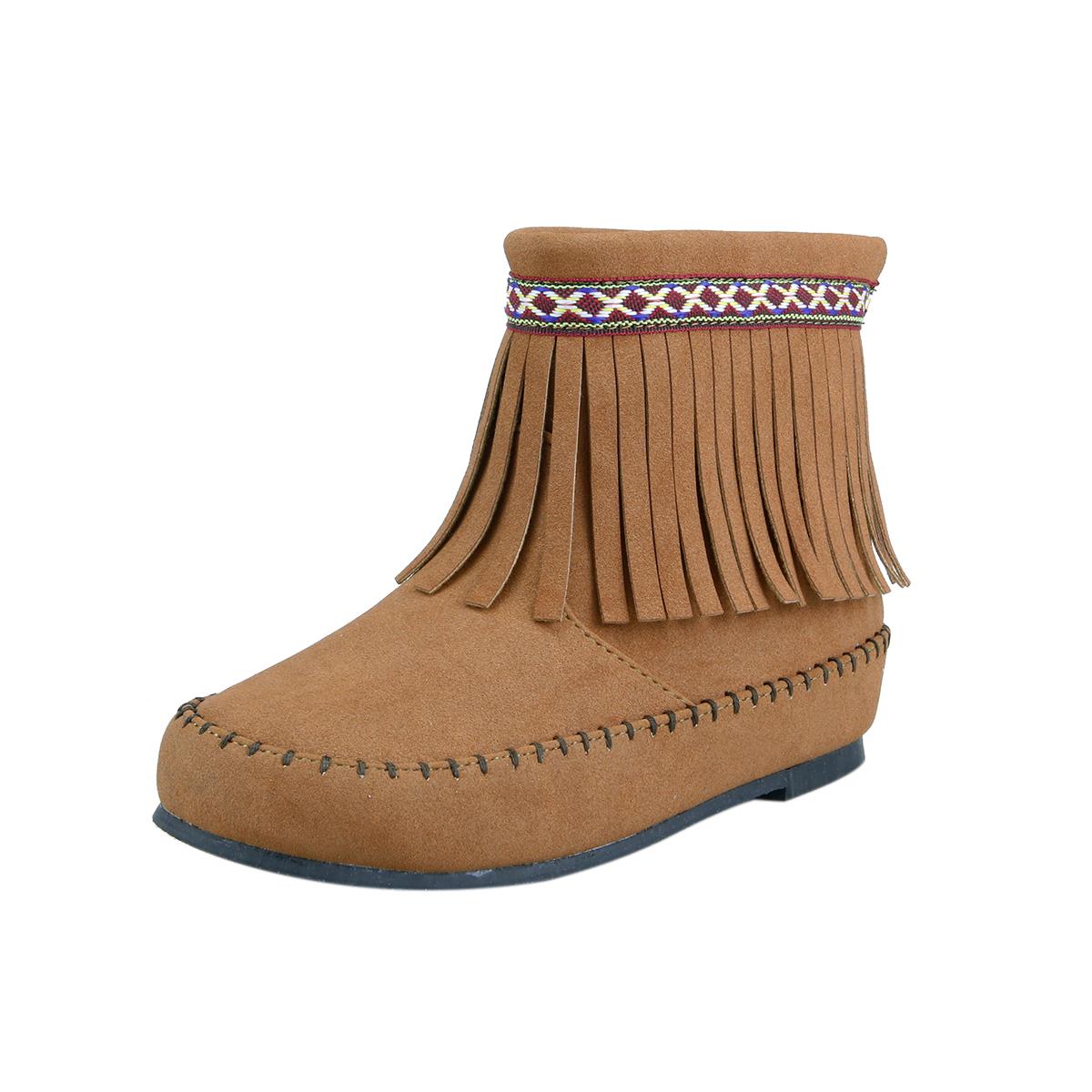 Western Style Girl's Fringe Ankle Boots with Zipper Brown Toddler