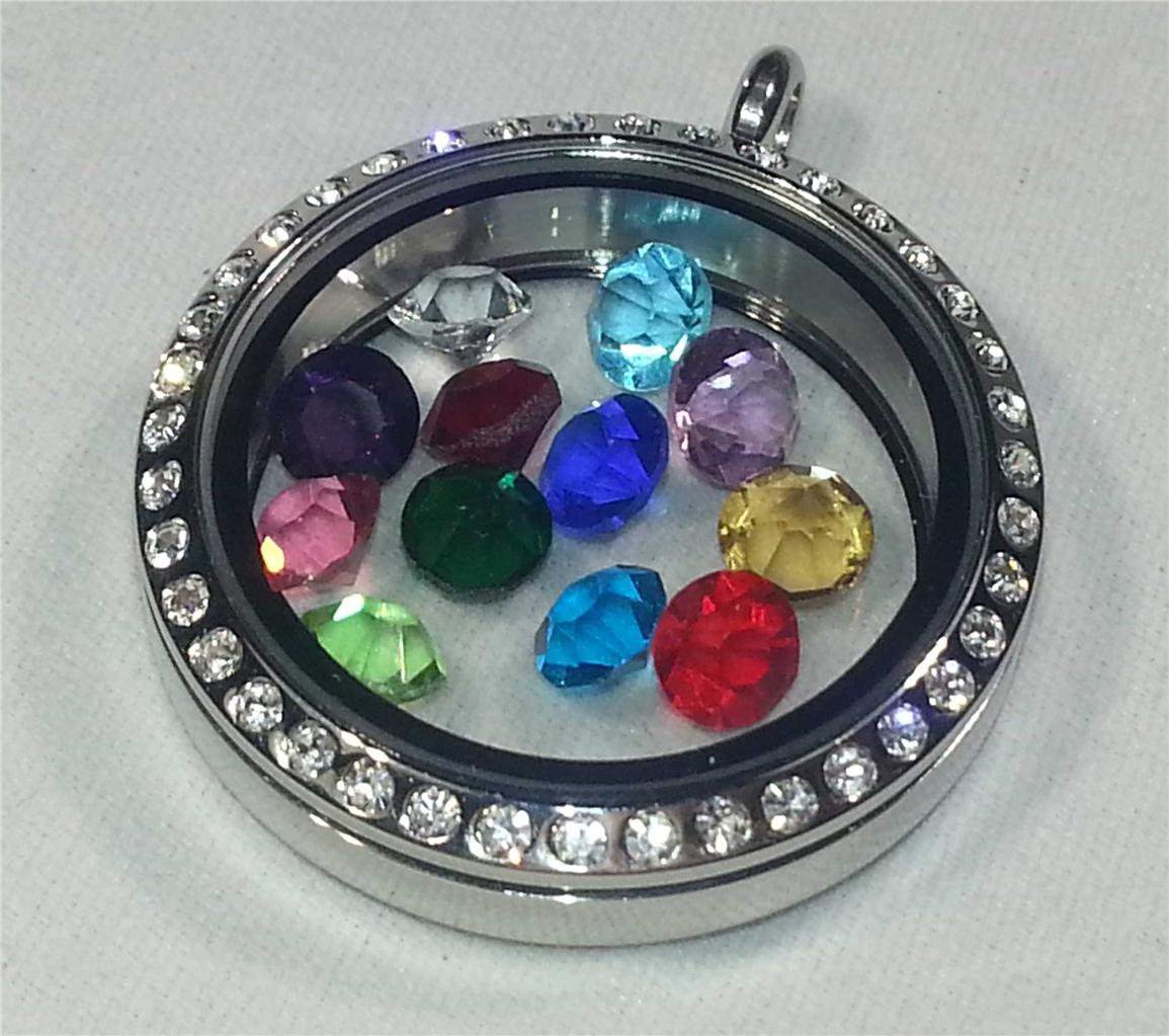 Birthstone crystal round Floating Charm made for Glass Memory Lockets Gem eBay
