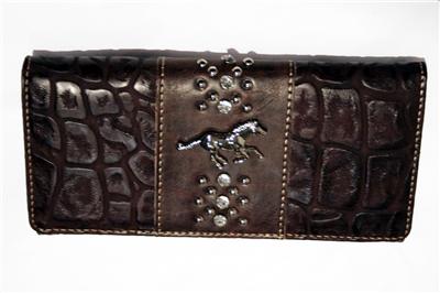 Womens Brown Mustang Croco Wallet Cowgirl Western Checkbook A+ | eBay