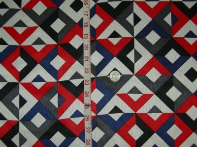 Geometric Silk Fabric 100 Silk Red White Blue Black Woven
