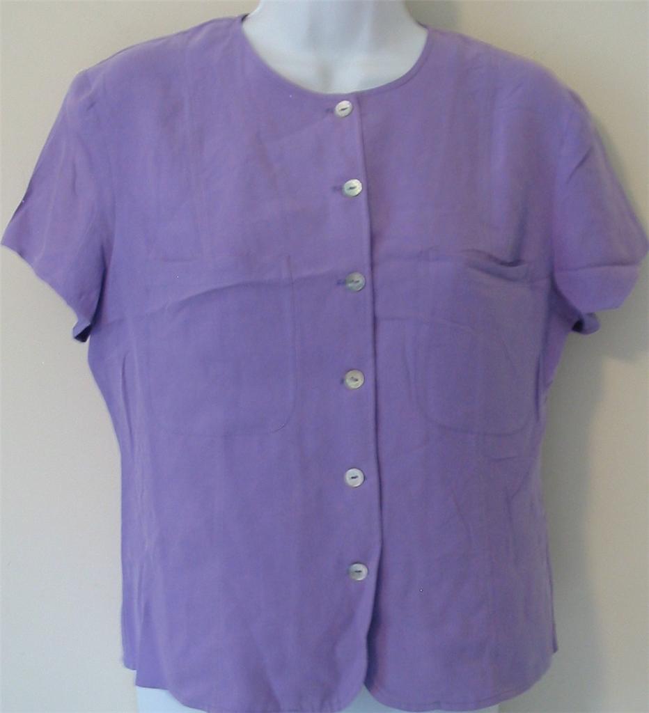 Anne Carson Purple Silk SS Blouse / Top - Sz S 4 6