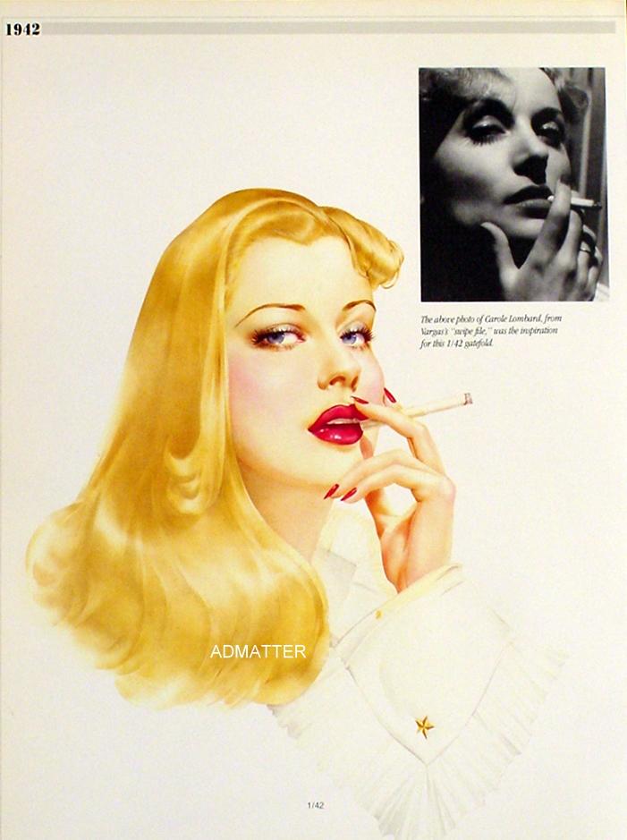 Vargas 2Sided Pinup Girls Poster Redhead in Mink & Blonde Smoking