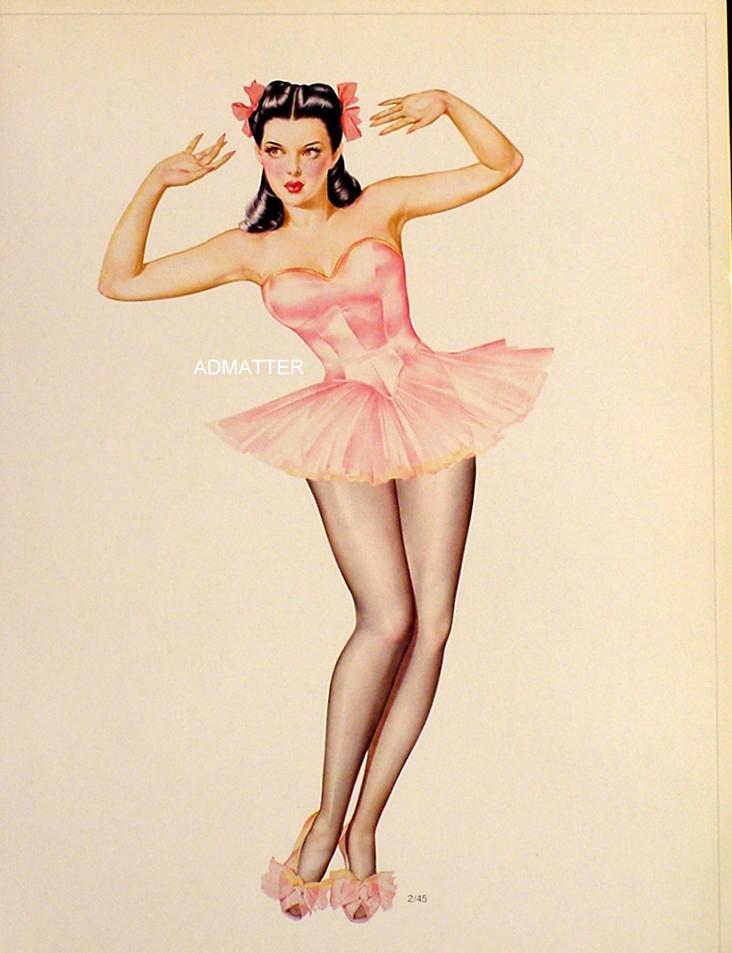 Vintage Vargas 1945 Pin Up Girl Pink Ballerina 2 Sided Esquire Calendar 
