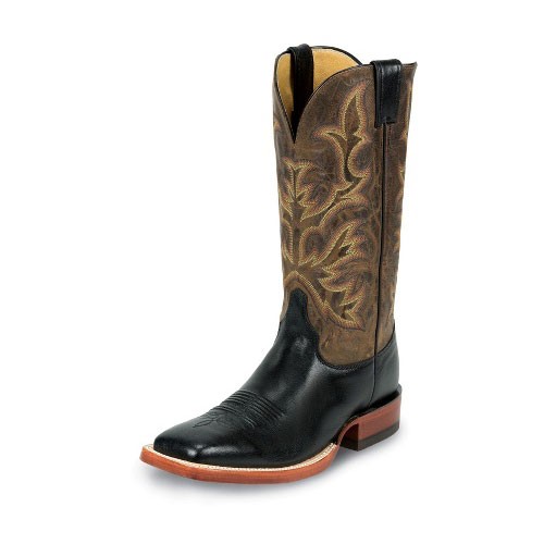 7507 Justin Men's Black Shadow Kidskin Square Toe Cowboy Boots New in
