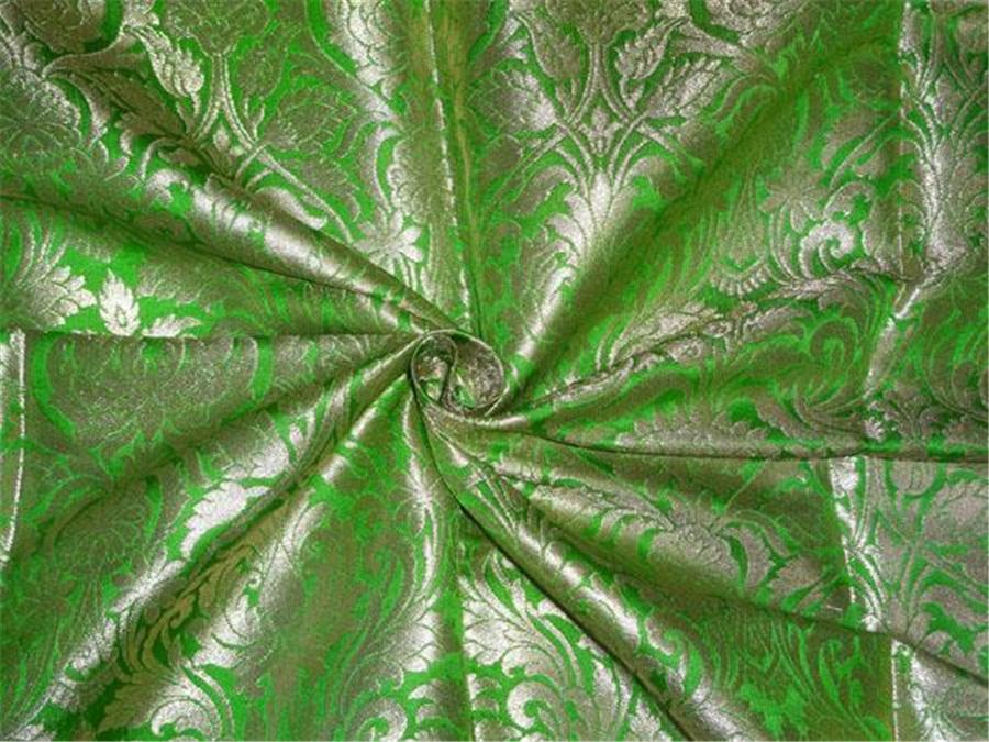 Heavy Silk Brocade Fabric Leafy Green x Metallic Gold Color 36"