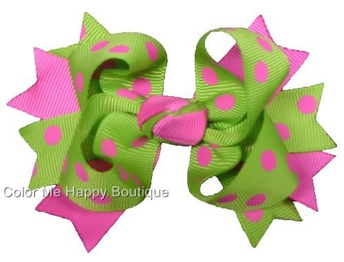 Lime & Hot Pink Dot Custom Boutique Hair Bow 4.5"x3.5"