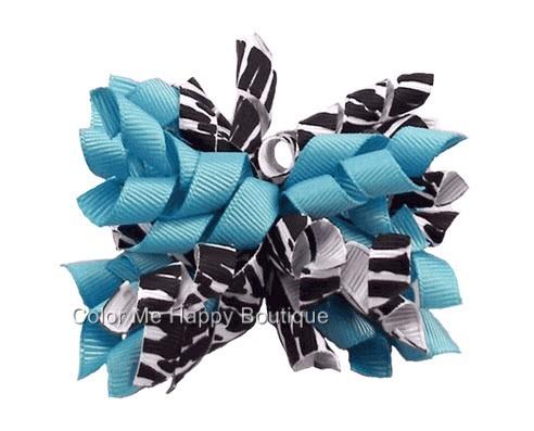 Turquoise & Black Zebra Custom Boutique Girls Hair Bow Korker 3.5"