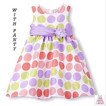 Rare Editions Lilac Lime Dots Shantung Dress BABY Girls 12m-24m