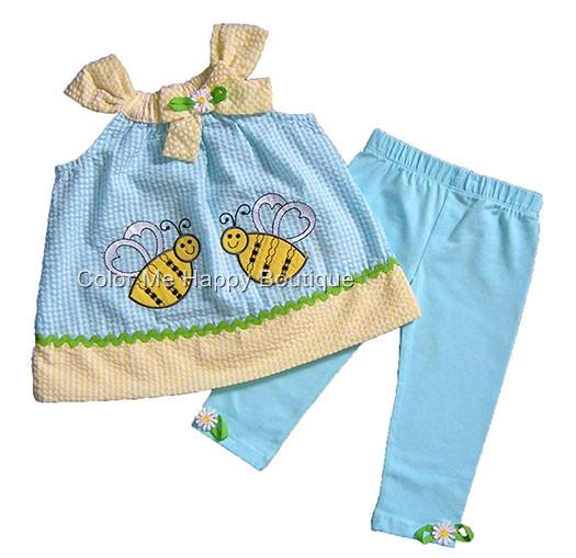 Rare Editions Blue Yellow BEE Top Leggings set BABY Girls 12-24m