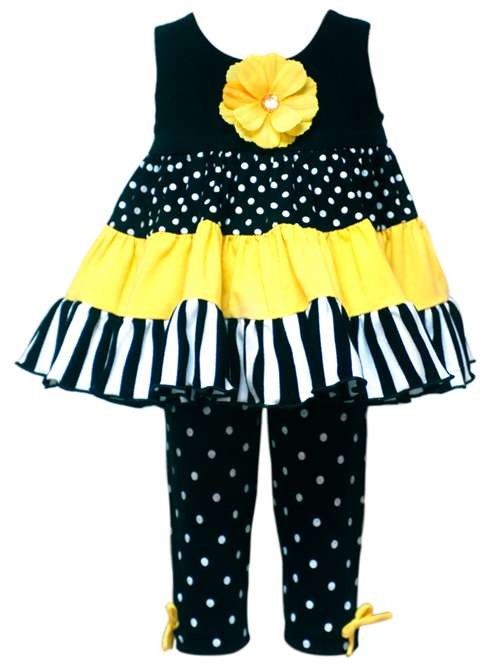 Rare Editions Black Yellow Flower Top Leggings set BABY Girls 12m-24m
