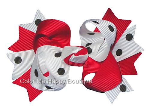 Red White Dot Grosgrain Ribbon Boutique Hair Bow 4.5"x3.5"