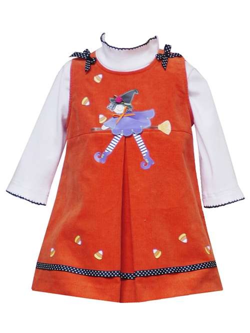 Rare Editions WITCH Orange Halloween Jumper Dress Little Girls 4-6x