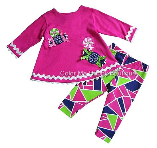 Peaches N Cream Pink CANDY Tunic Top Leggings set Little Girls 4-6x
