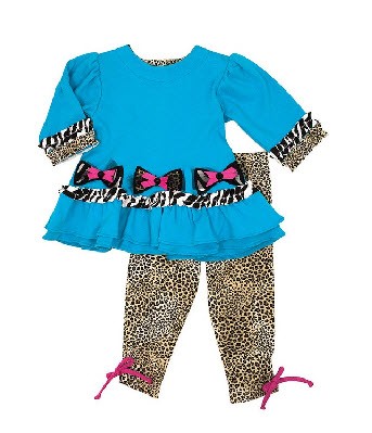Peaches N Cream Blue Animal Print Tunic Leggings Holiday set Little Girls 4-6x