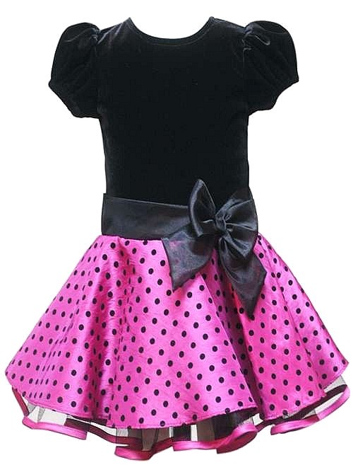Rare Editions Black Pink Flocked Dots Holiday Dress Little Girls 4-6x