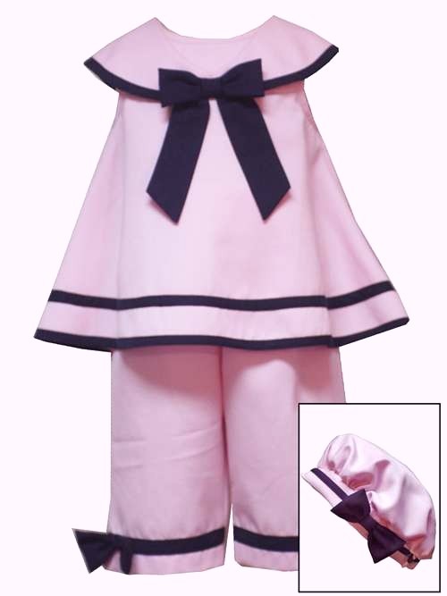 Rare Editions Pink Sailor Top Capri Hat 3pc set Little Girls 4-6x